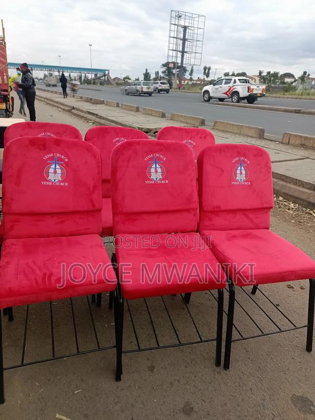 Church Chairs, Hot Red Velvet With Logo  - thumbnail 4