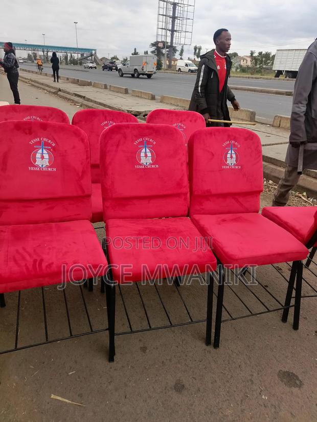 Church Chairs, Hot Red Velvet With Logo  - thumbnail 5