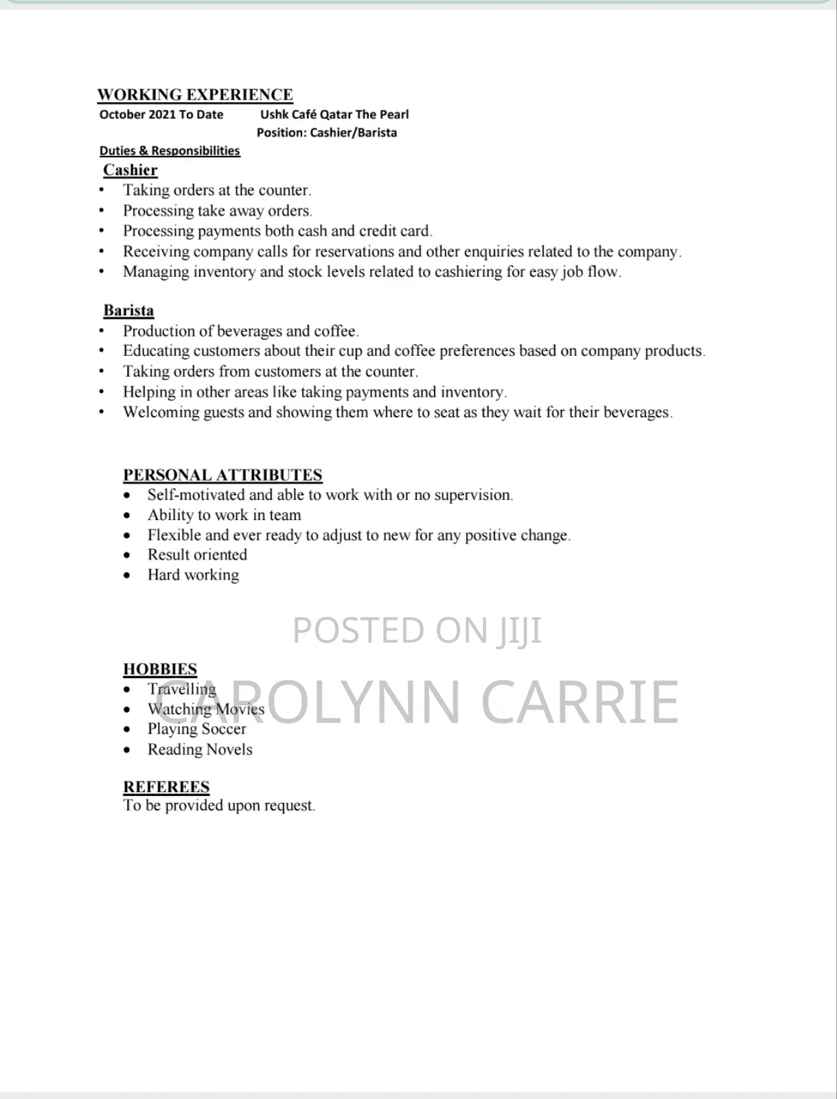 Food and Beverage Service