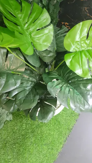 Plant Artificial, Plastic Vase/Stones