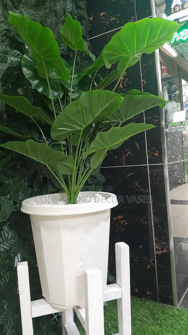 White Stand, White Vase and Plant Artificial - main view