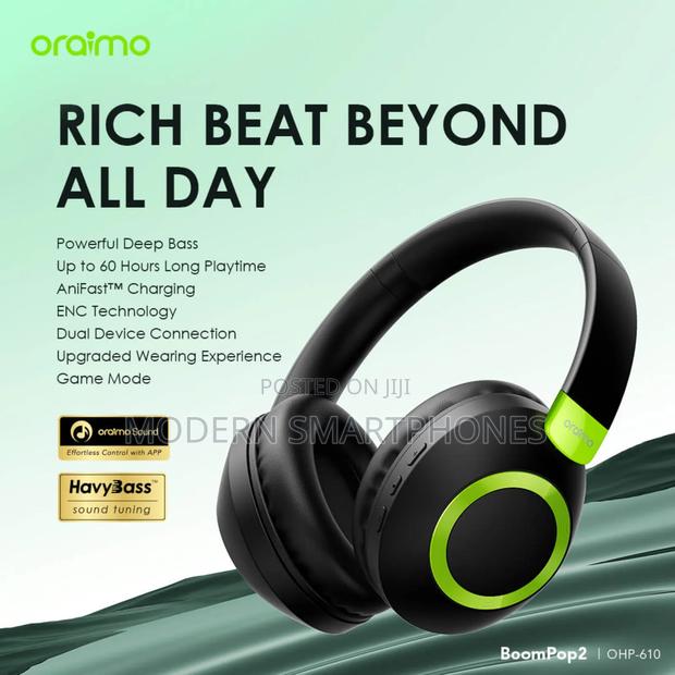 Oraimo Boompop2 600mn Play Time Bluetooth Wireless Headphone - main view
