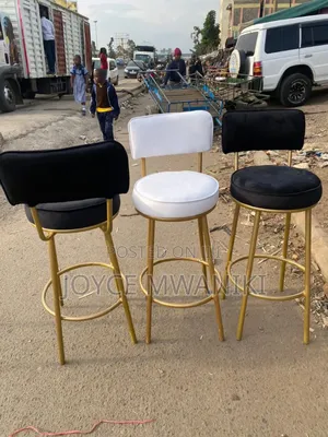 High Stools for Counter or Bar, Gold and White 