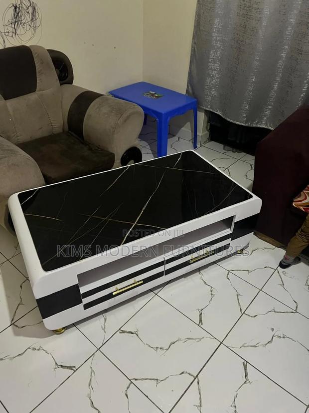 Coffee Table White Black With Marble Top Black - main view