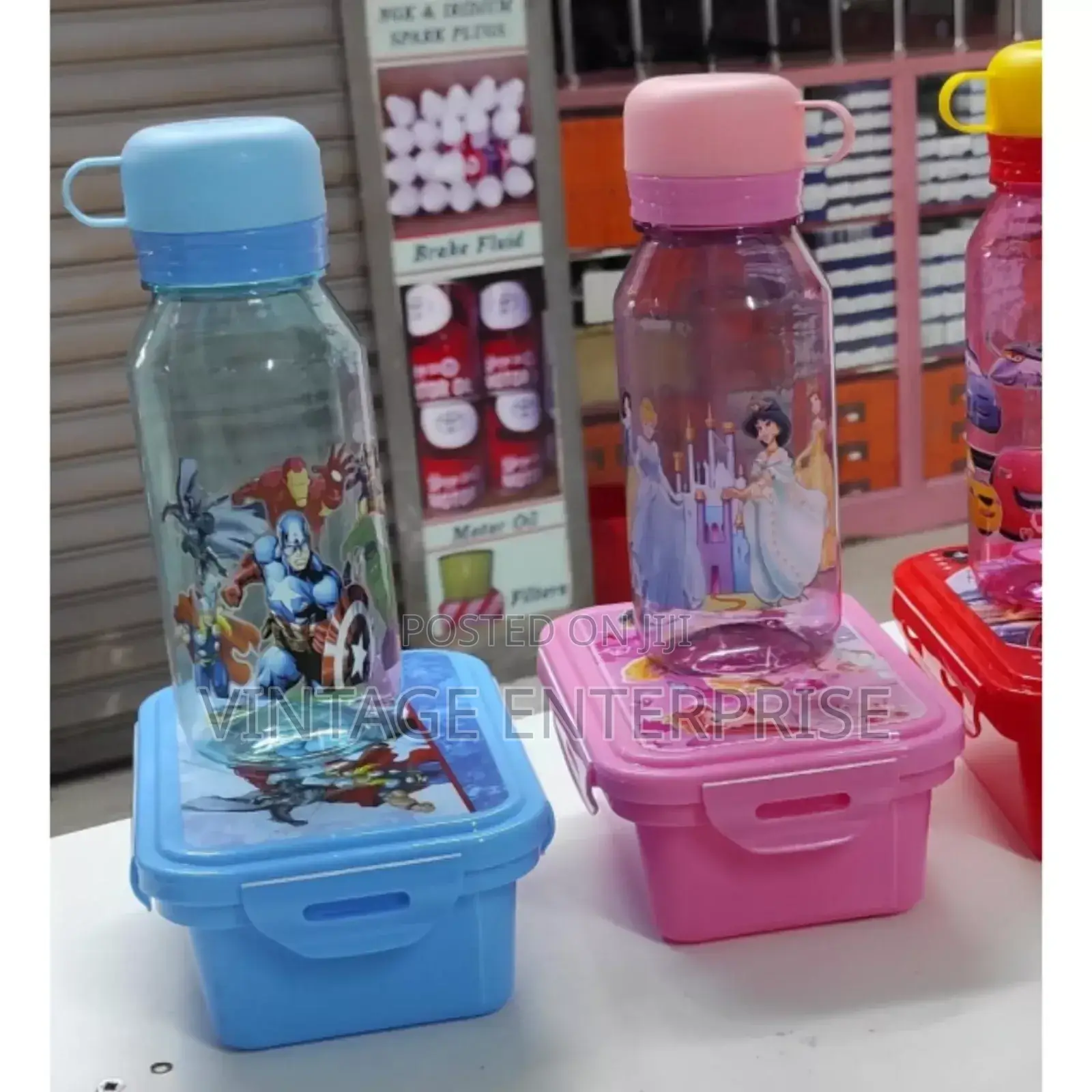Cartoon Themed Partitioned Lunchbox With Water Bottle