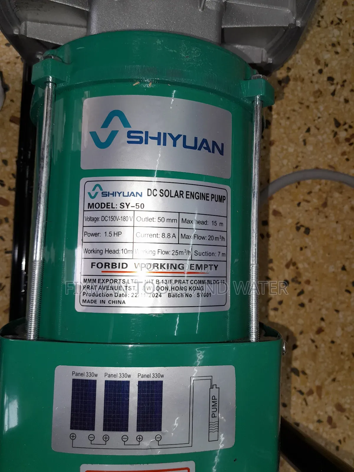 Shiyuan Solar Water Pump 1.5 HP 1000W 180V