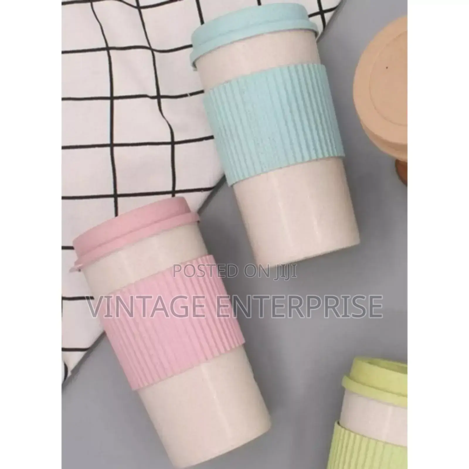 Wheat Straw Travel Coffee Mugs Cup With Lid and Stir 