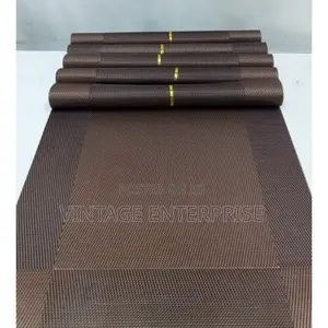 6pc Table Mats and Runner (Size 180cm×30cm) -Grey, Gold. ••√