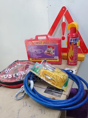 Jumper Cables, Fire Extinguisher, First Aid Box Rope