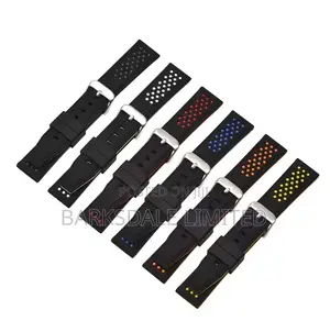 Black Red White Yellow Grey Silicone Rubber Watch Strap 22mm