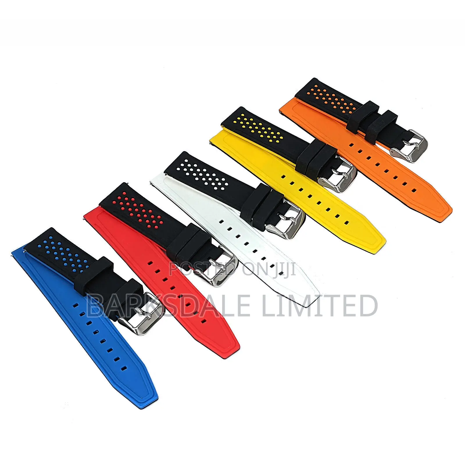Black Red White Yellow Grey Silicone Rubber Watch Strap 22mm