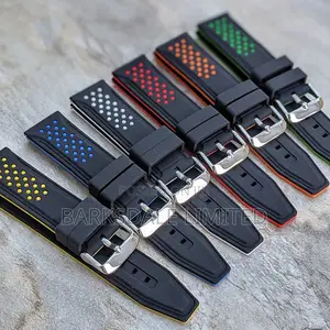 Black Red White Yellow Grey Silicone Rubber Watch Strap 22mm