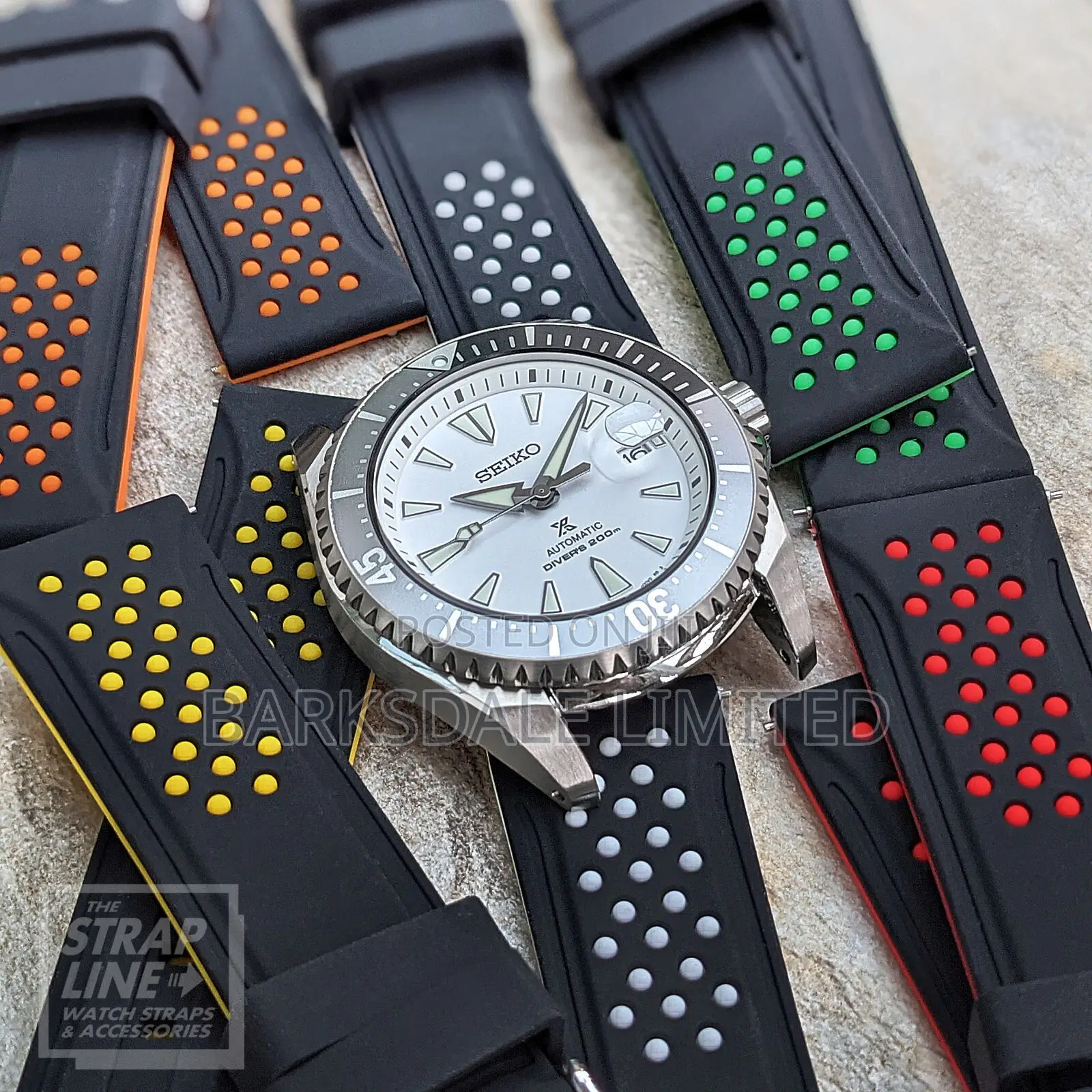 Black Red White Yellow Grey Silicone Rubber Watch Strap 22mm