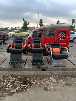 Barber Chairs 2 Pieces and a Sink Chair, Black and Orange 