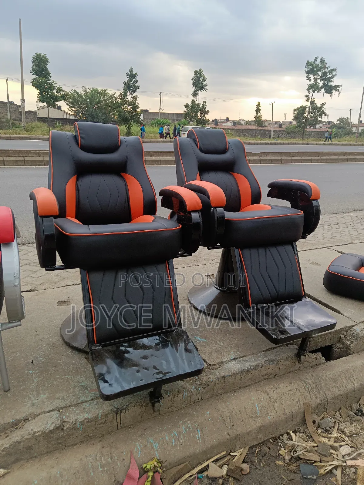 Barber Chairs, 2 Pieces, Orange and Black 