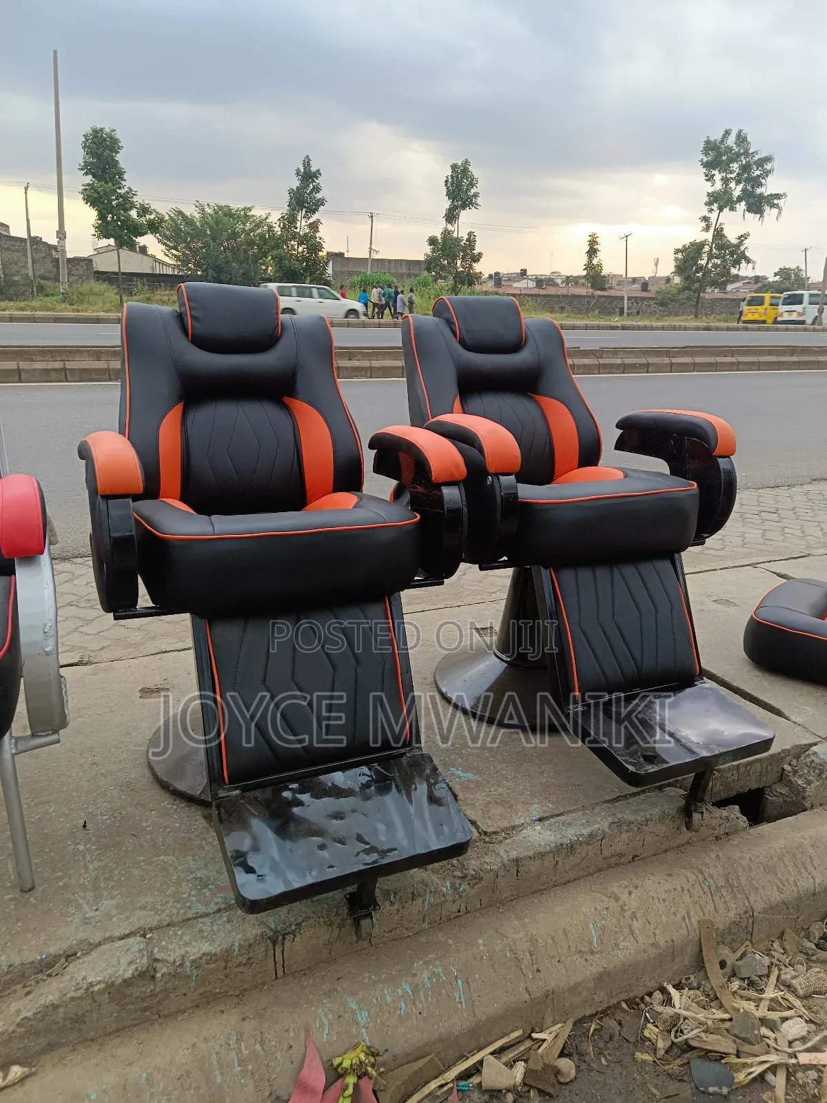 Barber Chairs, 2 Pieces, Orange and Black 