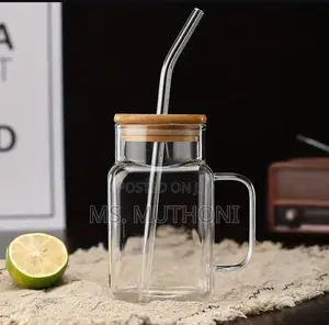 620 Ml Square Borosilicate Glass Mug/ Bamboo Lids and Straws