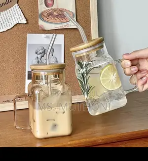 620 Ml Square Borosilicate Glass Mug/ Bamboo Lids and Straws