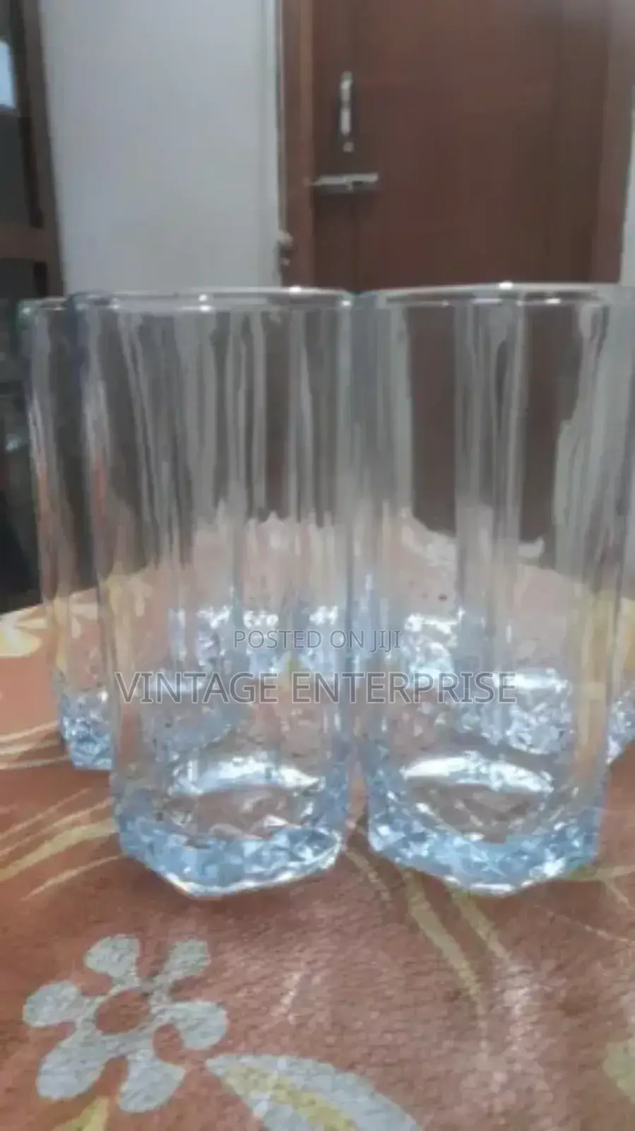 Set of Six Long Diamond Glass 