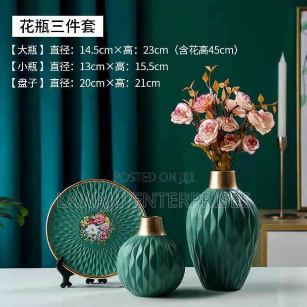 Green 3 PCS European Ceramic Vases - main view