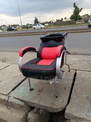 Sink Chair, Silver Frame With Black and Red Material - thumbnail 2
