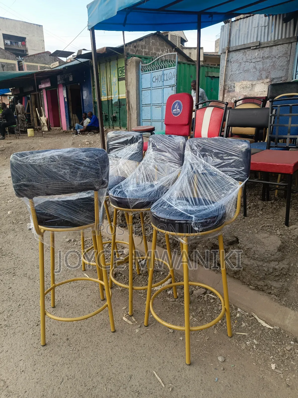 Counter High Stools, Black Velvet and Gold 