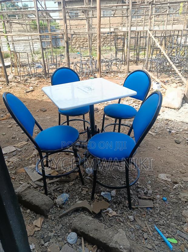 Restaurant Set, Blue Chair and White Square Table.