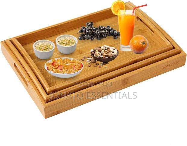 3pcs Multifunctional Bamboo Serving Trays - thumbnail 2