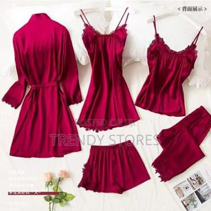 Red 5pc Silk Pajama Set - thumbnail 2