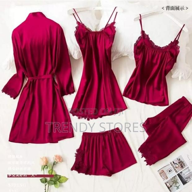 Red 5pc Silk Pajama Set - main view