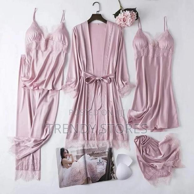 Pink 5pc Silk Pajama Set - main view