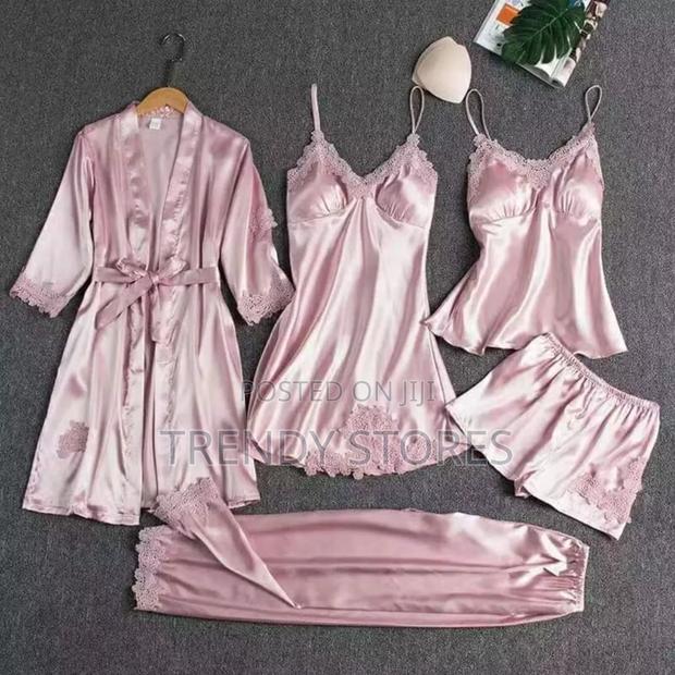 Pink 5pc Silk Pajama Set - thumbnail 3