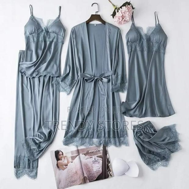 Gray 5pc Silk Pajama Set - thumbnail 2