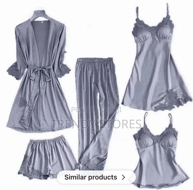 Gray 5pc Silk Pajama Set