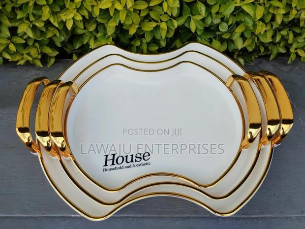 3 Serving Trays With Gold Handles