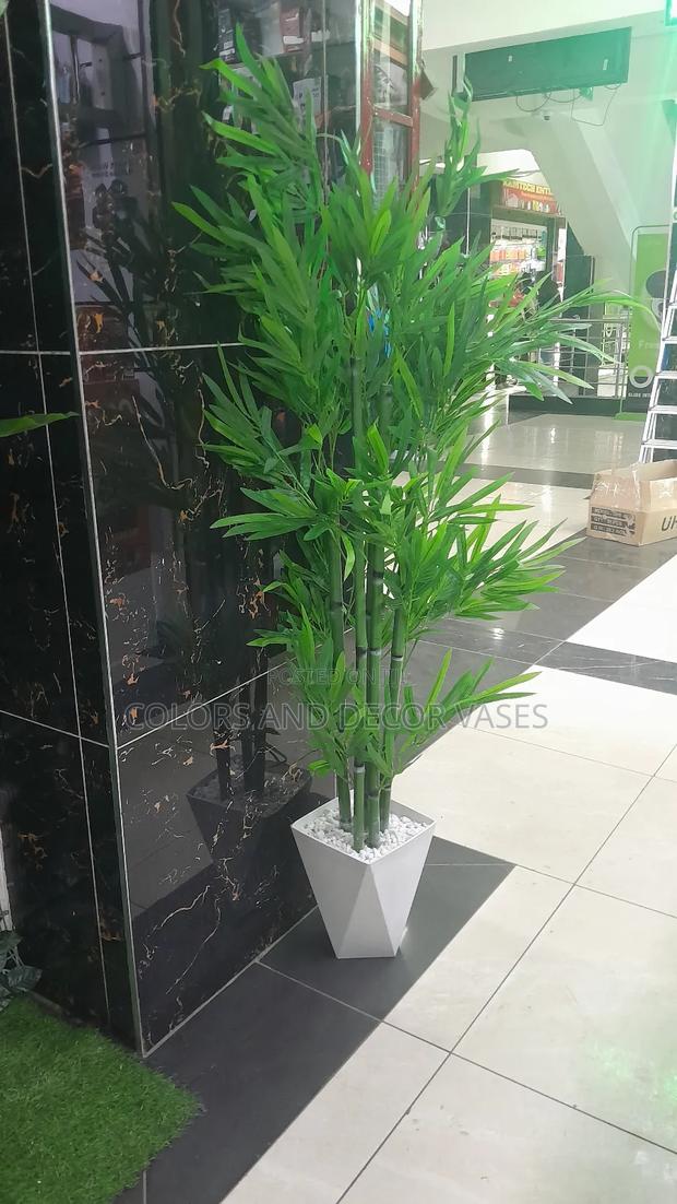 Bamboo Sticks With Vase Plastic White Decorative Pebbles - main view