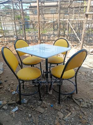 Restaurant Set, Yellow Chairs and White Square Marble Table. - thumbnail 2