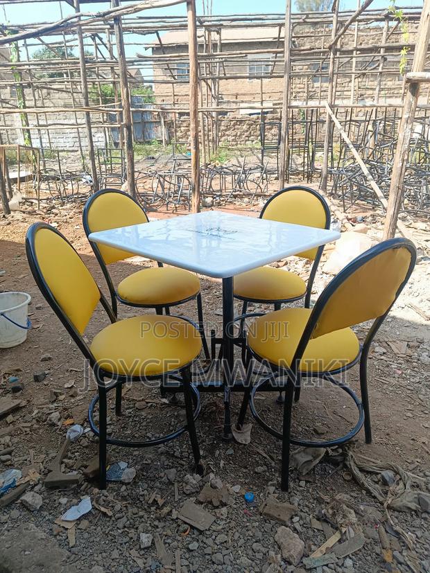 Restaurant Set, Yellow Chairs and White Square Marble Table. - thumbnail 3