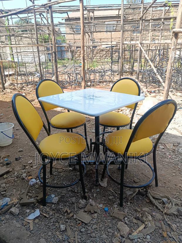 Restaurant Set, Yellow Chairs and White Square Marble Table. - thumbnail 4