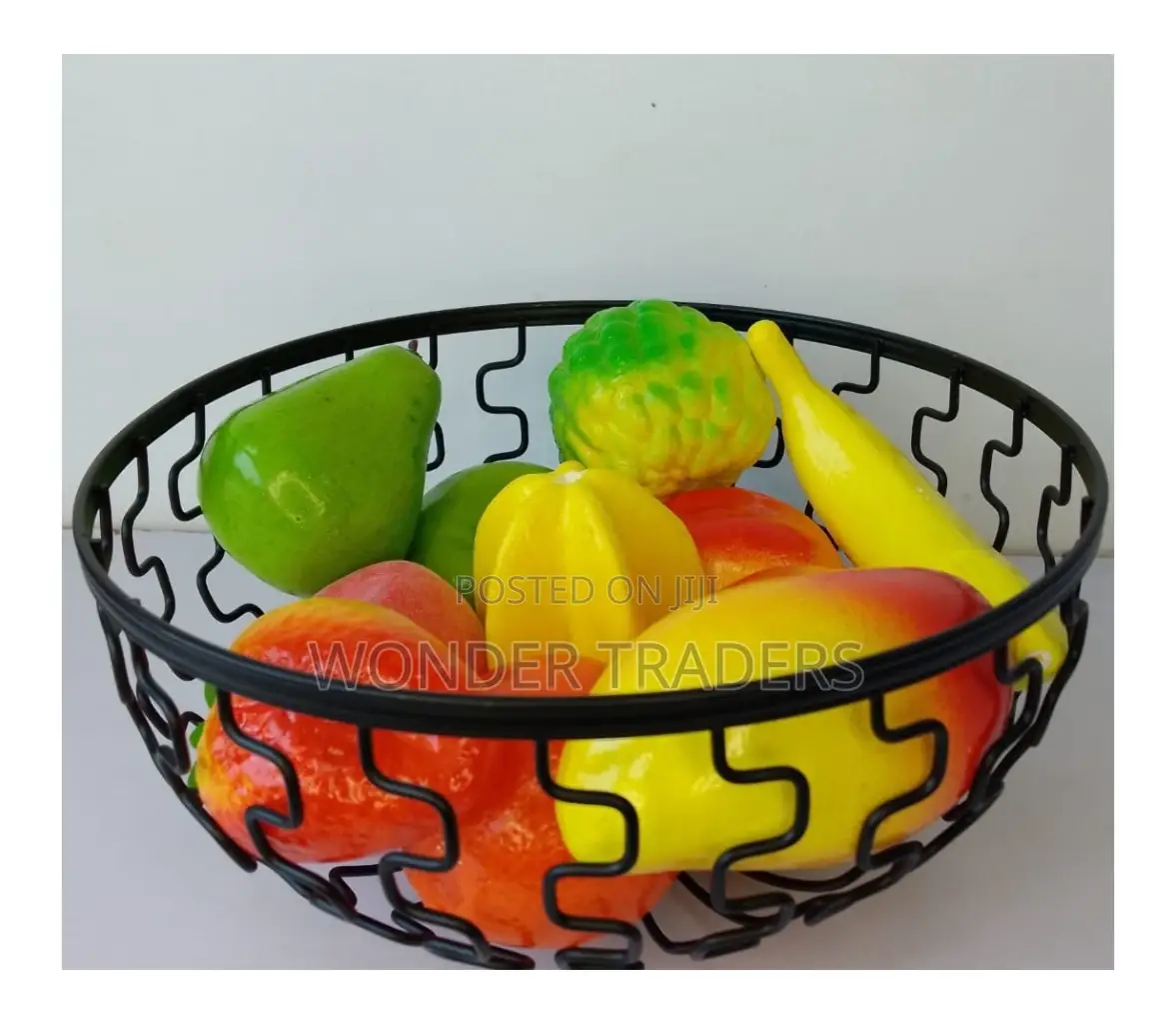 Black Fruit Basket With Wooden Base