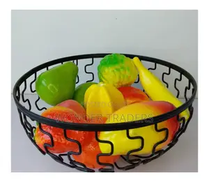 Black Fruit Basket With Wooden Base