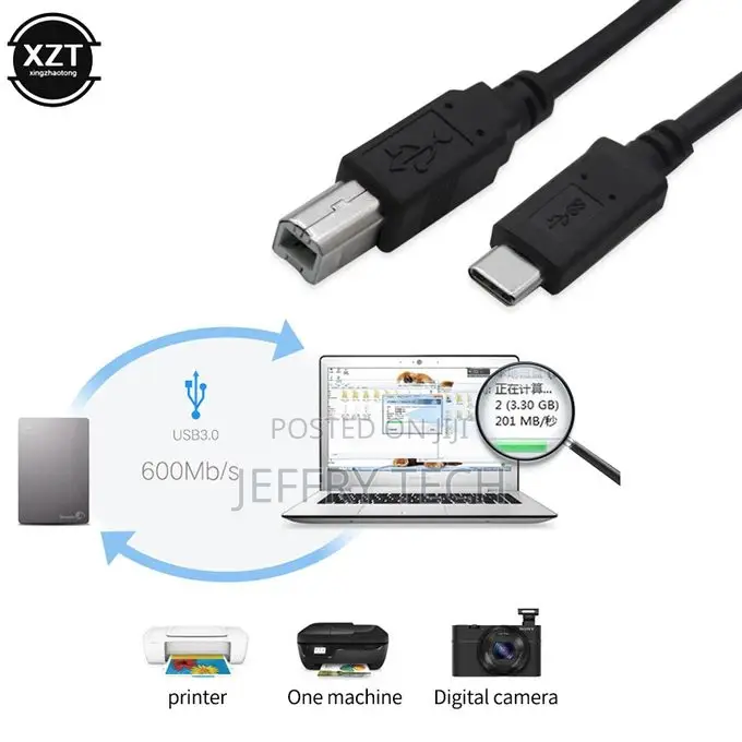 USB 3.1 Type C Male Connector to USB 2.0 B Type Male Data Ca