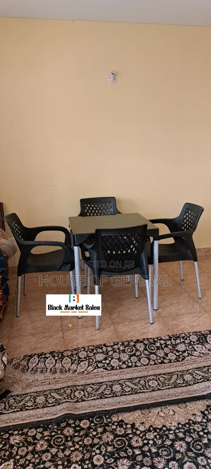 Set 4 Plastic Chair With Metal Legs and 1 Table Available