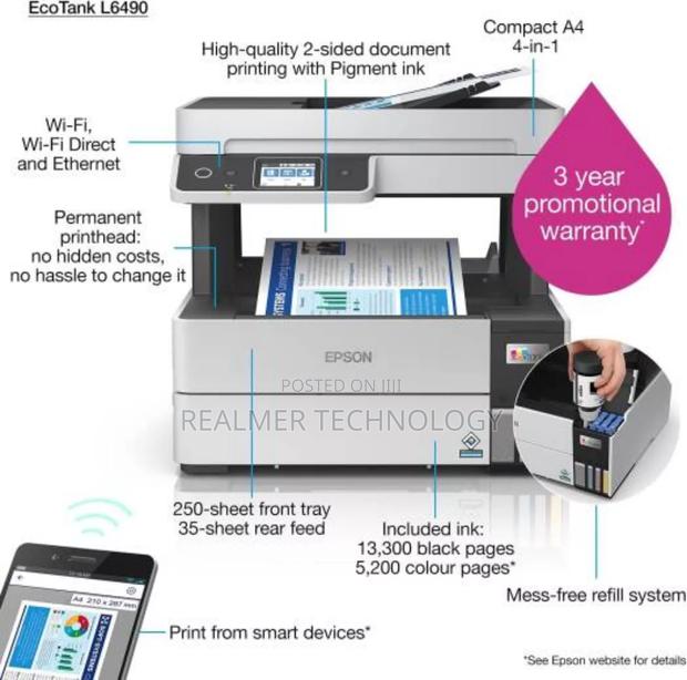 Epson L6490 Ink Tank Printer, Print, Copy, Scan and Fax, - thumbnail 2