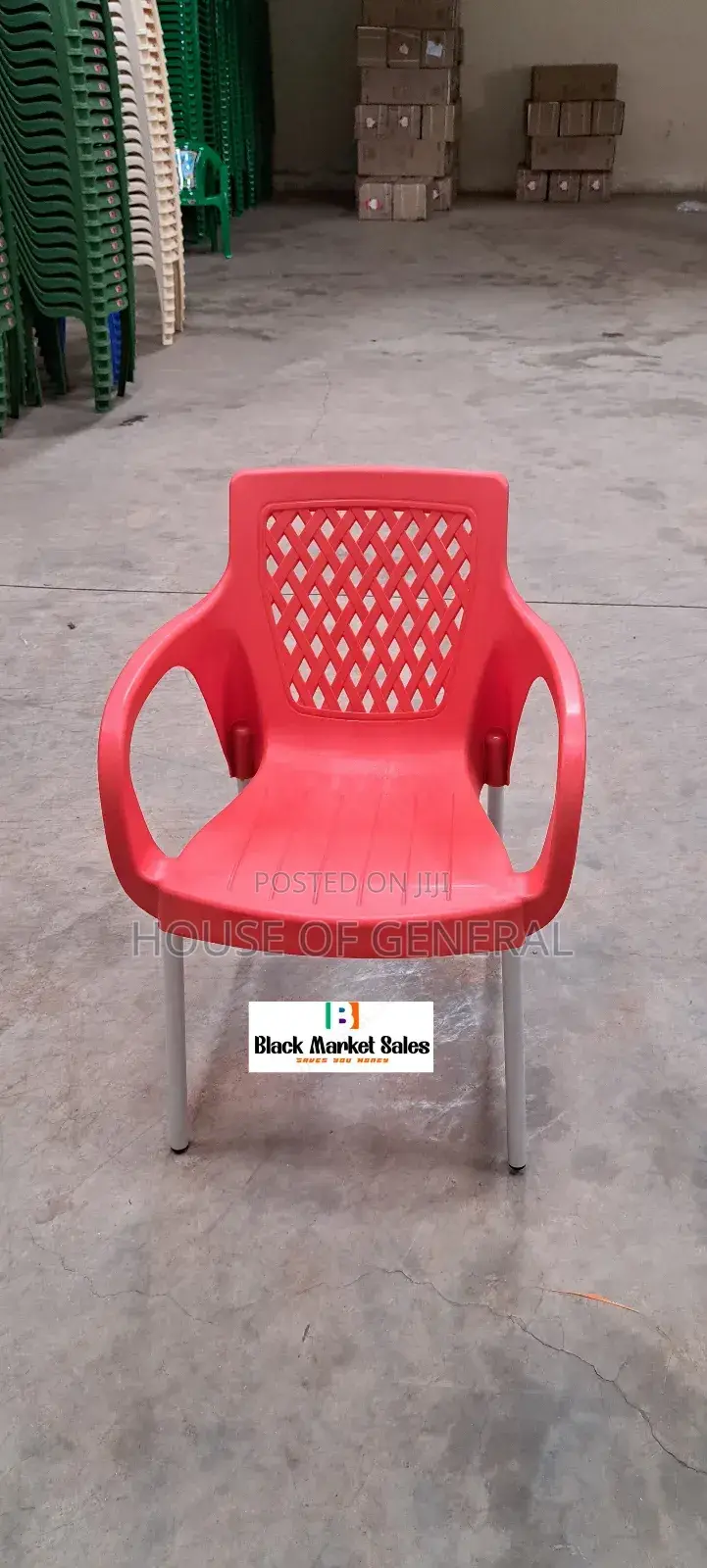 Red Strong Plastic Chair With Metal Legs