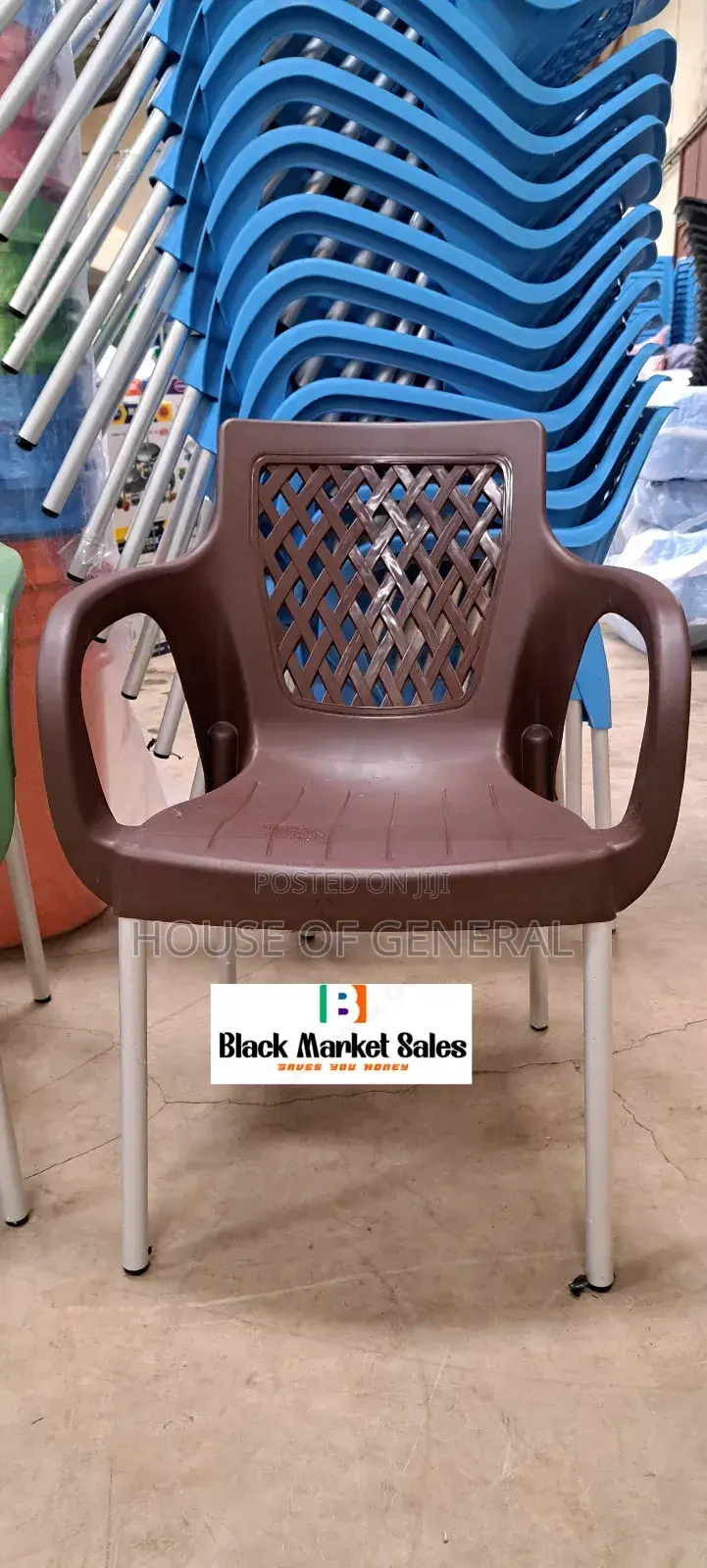 Brown Plastic Chair With Metal Tubing Legs
