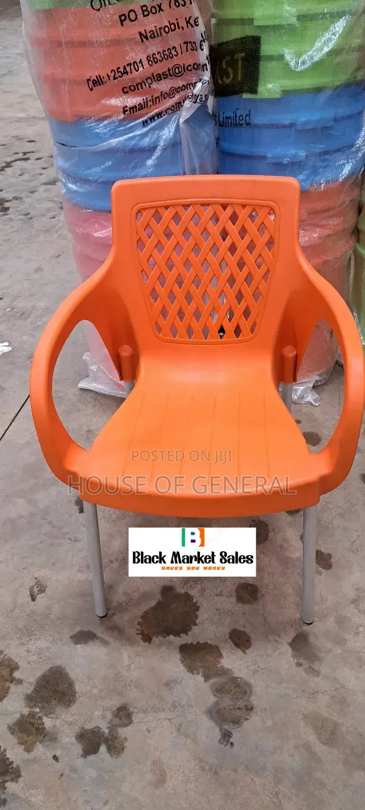 Orange Strong Plastic Chair With Metal Tubing Legs