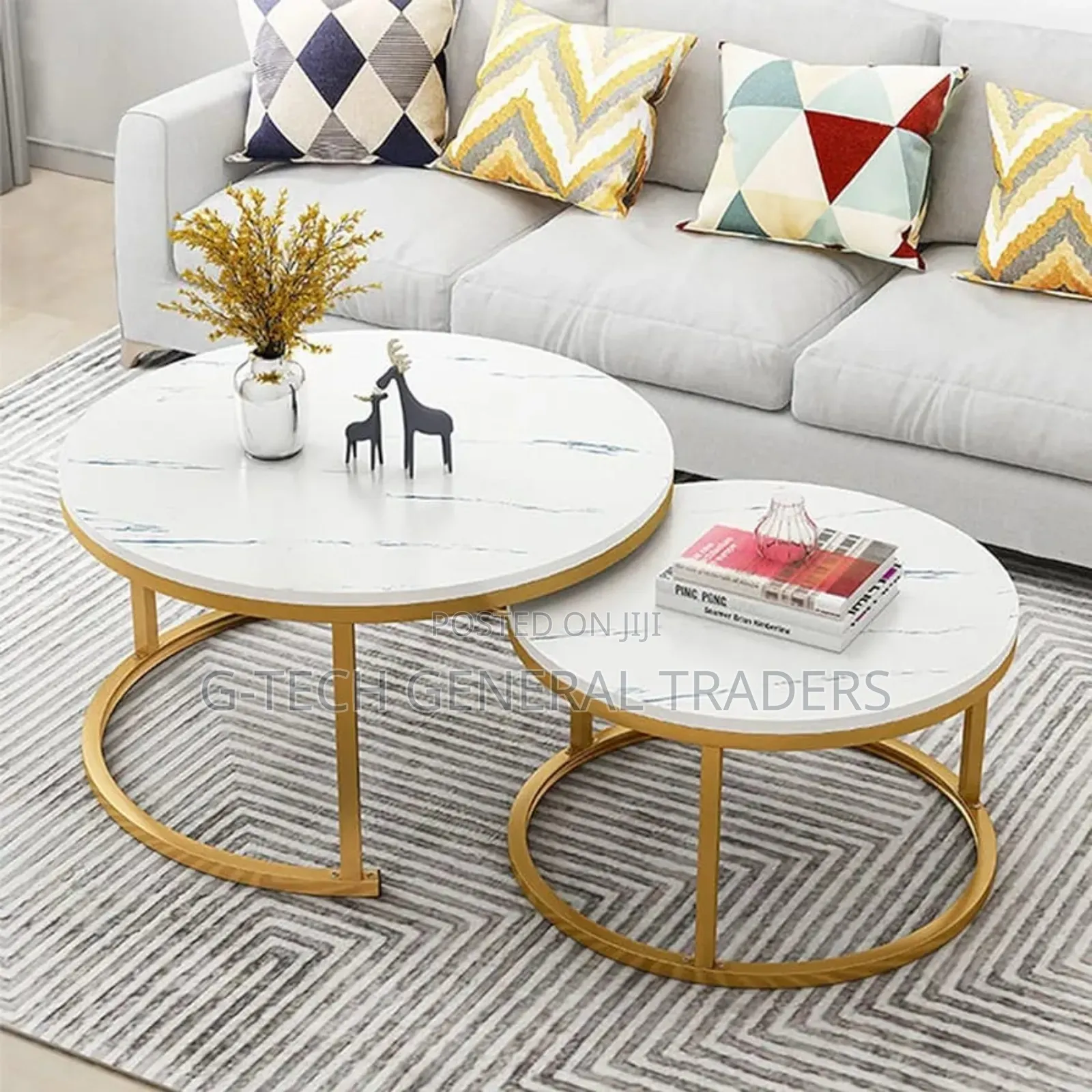 White Twin MDF Marble Effect Nesting Table