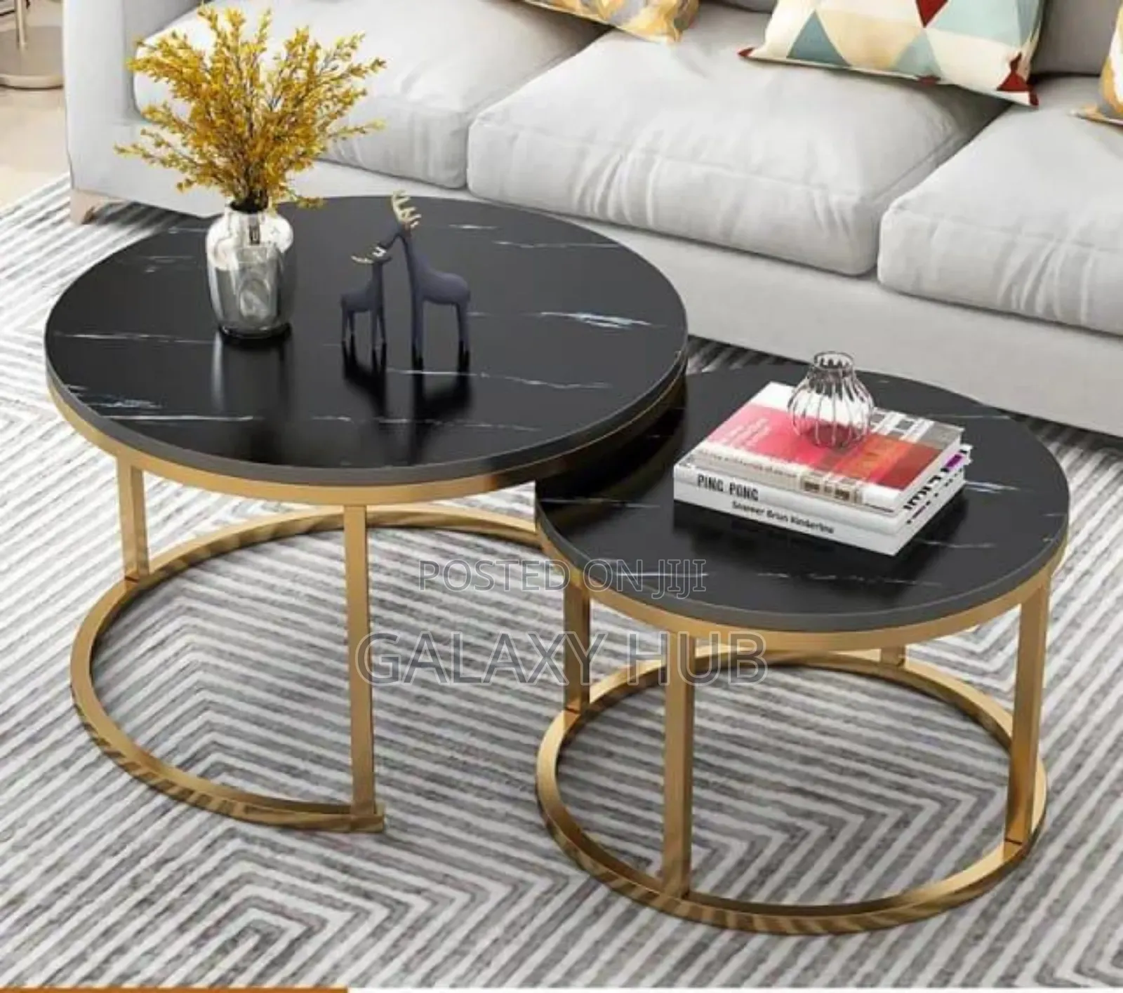 *Black Nesting Coffee Table Marble Effect (Mdf)