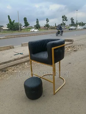 Makeup Chair and a Puff, Black Leather 